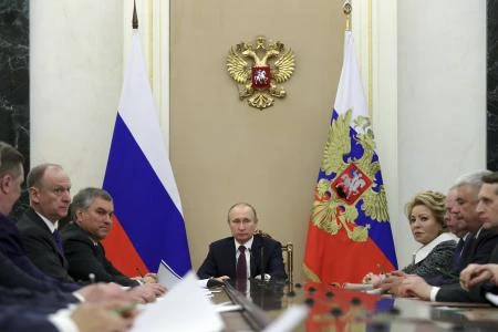 Russia's President Vladimir Putin chairs a meeting with members of the Security Council in Moscow, Russia Apr 6, 2018. (Reuters)