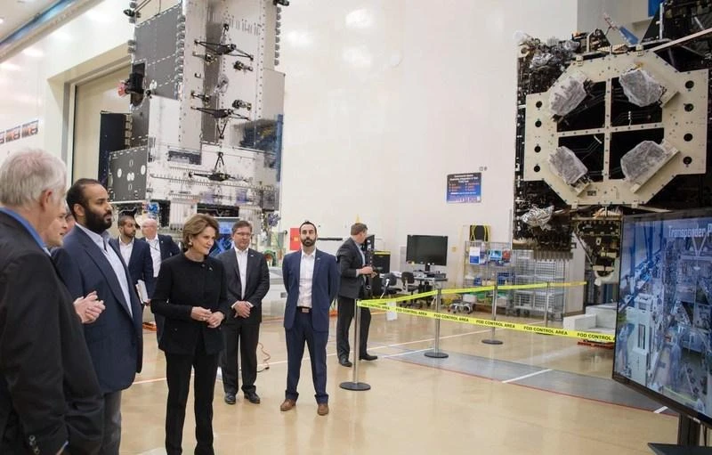 Saudi Crown Prince Mohammed bin Salman and Chairman, President and Chief Executive Officer of Lockheed Martin, Marillyn Hewson, tour Lockheed Martin’s Sunnyvale facility. (SPA)