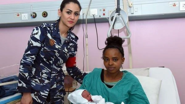 The mother and child recover in hospital after the birth in a restroom at Beirut–Rafic Hariri International Airport. (Courtesy @LebISF twitter account)
