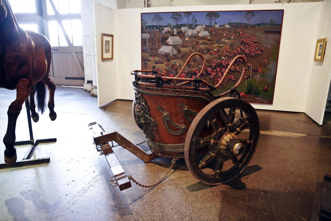 A chariot from the film Gladiator owned by actor Russell Crowe is on display to be auctioned by Sotheby's auction house as part of the 'Russell Crowe: The Art of Divorce Auction' at Carriageworks, Sydney, Australia Saturday, April 7, 2018. (AP)
