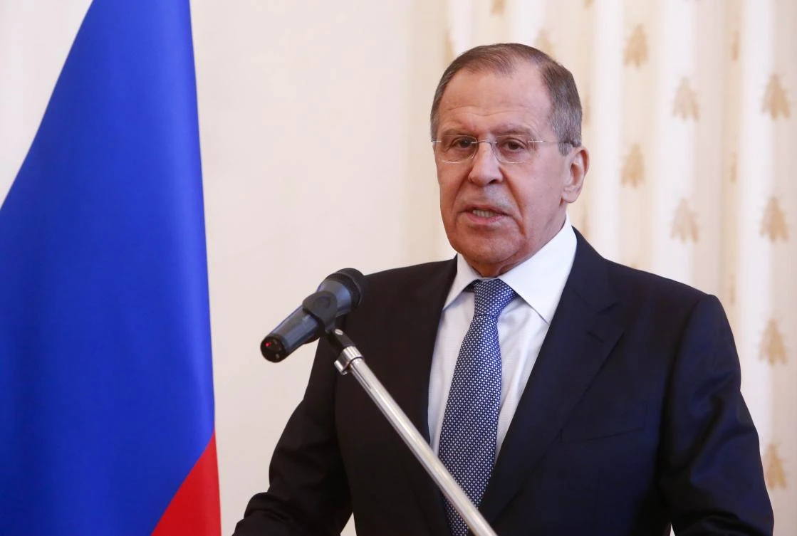 Russia's Foreign Minister Sergei Lavrov addresses Russian diplomats. (Reuters)