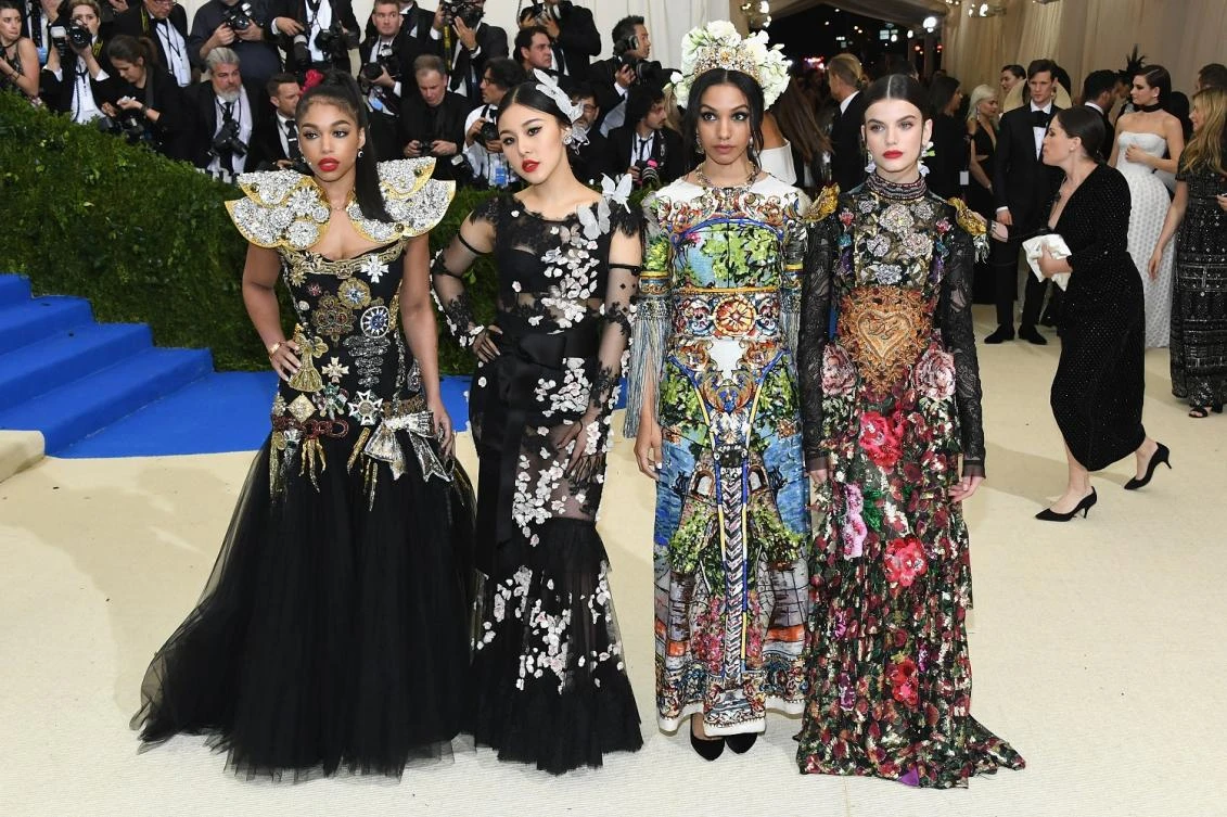 Sonia Ben Ammar (far right) attends the “Rei Kawakubo/Comme des Garcons: Art Of The In-Between” Costume Institute Gala at Metropolitan Museum of Art on May 1, 2017 in New York City. (AFP)