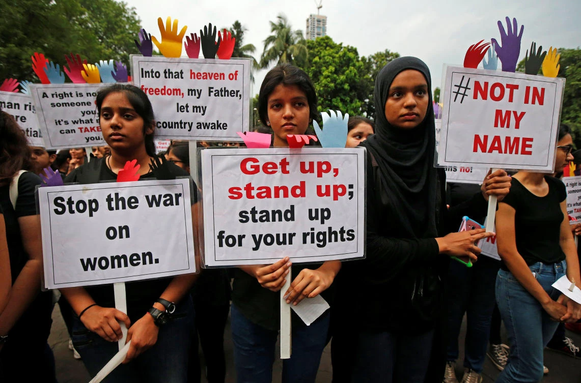 People participate in a protest against the rape of an eight-year-old girl in Kathua near Jammu, and a teenager in Unnao, Uttar Pradesh state, in Kolkata, India, April 17, 2018. (Reuters)