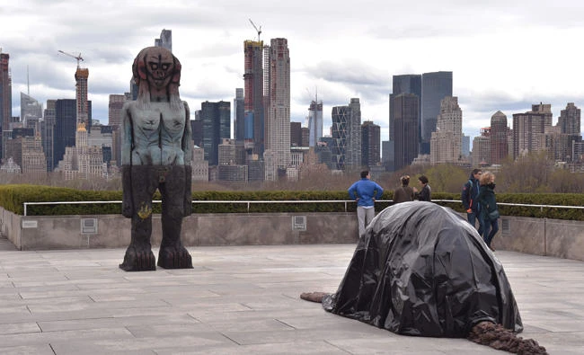The installation of Huma Bhabha's "We Come in Peace" is seen at the Metropolitan Museum of Art in New York on April 17, 2018. (AFP)