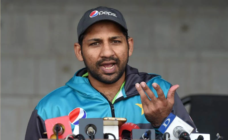 In this file photo, Pakistani cricket team captain Sarfraz Ahmed gestures during a press conference in Lahore on Dec. 26, 2017. (AFP)