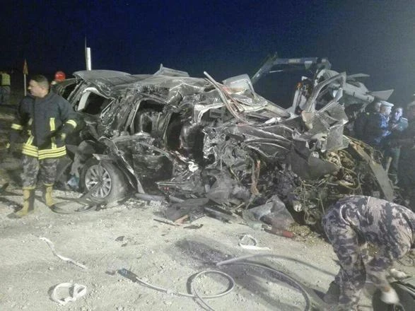 The mangled remains of the vehincle Mohammad Amamreh was traveling in (Jordanian traffic department)