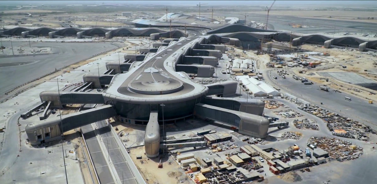 The Midfield Terminal Abu Dhabi International Airport. Completion of the new building, which will increase capacity to 45 million per year, has been delayed until 2019. Courtesy, ADAC