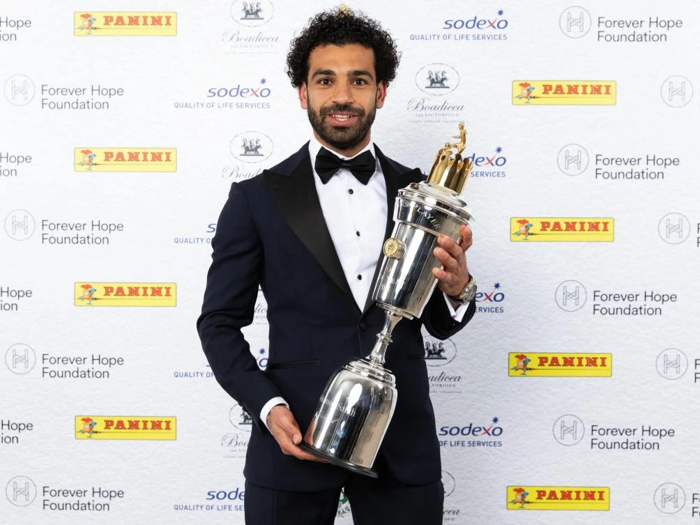 Salah smiles after yet another success — the Liverpool star has scored 31 goals in the Premier League so far this season.