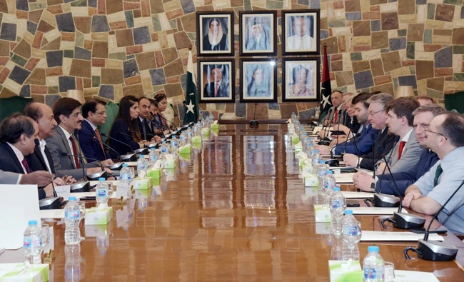 Sindh Chief Minster Syed Murad Ali Shah meets St. Petersburg delegation at the Chief Minister’s House in Karachi. (AN Photos)