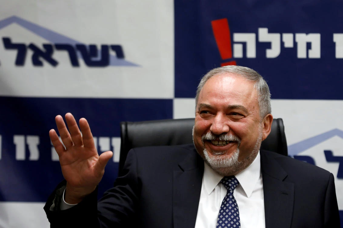 FILE PHOTO: Israeli Defence Minister Avigdor Lieberman chairs the Yisrael Beitenu faction weekly meeting at the Knesset, the Israeli Parliament, in Jerusalem, March 12, 2018. REUTERS/Ronen Zvulun/File photo