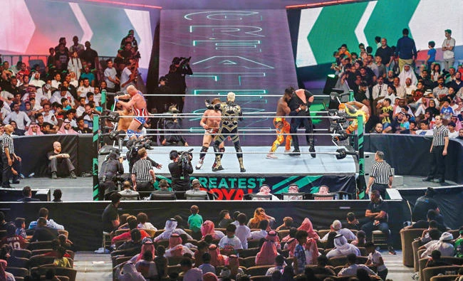 WWE stars perform at the Royal Rumble in Jeddah on Friday. (AN photo by Mohamad Almana)