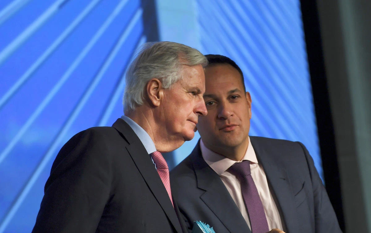 Michel Barnier, the European Union’s chief Brexit negotiator, meets Ireland’s Taoiseach Leo Varadkar at an all All-Island Civic Dialogue on Brexit in Dundalk, Ireland, April 30, 2018. (Reuters/Clodagh Kilcoyne)