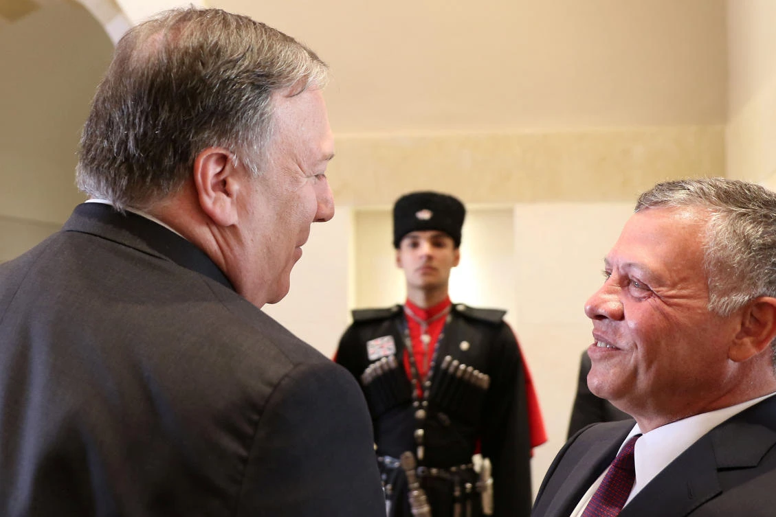 US Secretary of State Mike Pompeo meets with Jordan’s King Abdullah II at the Royal Palace in Amman, Jordan. (Reuters)