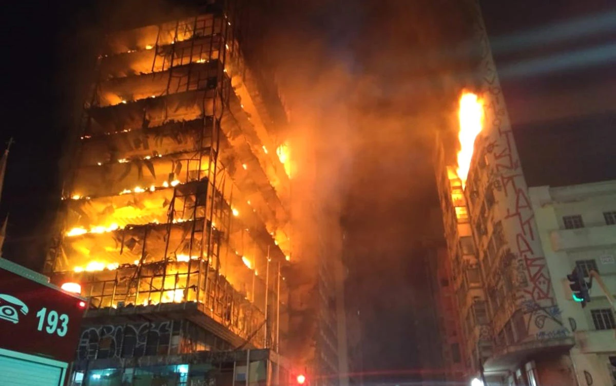 VIDEO: Apartment block collapses as blaze rips through building, now the search for bodies begins