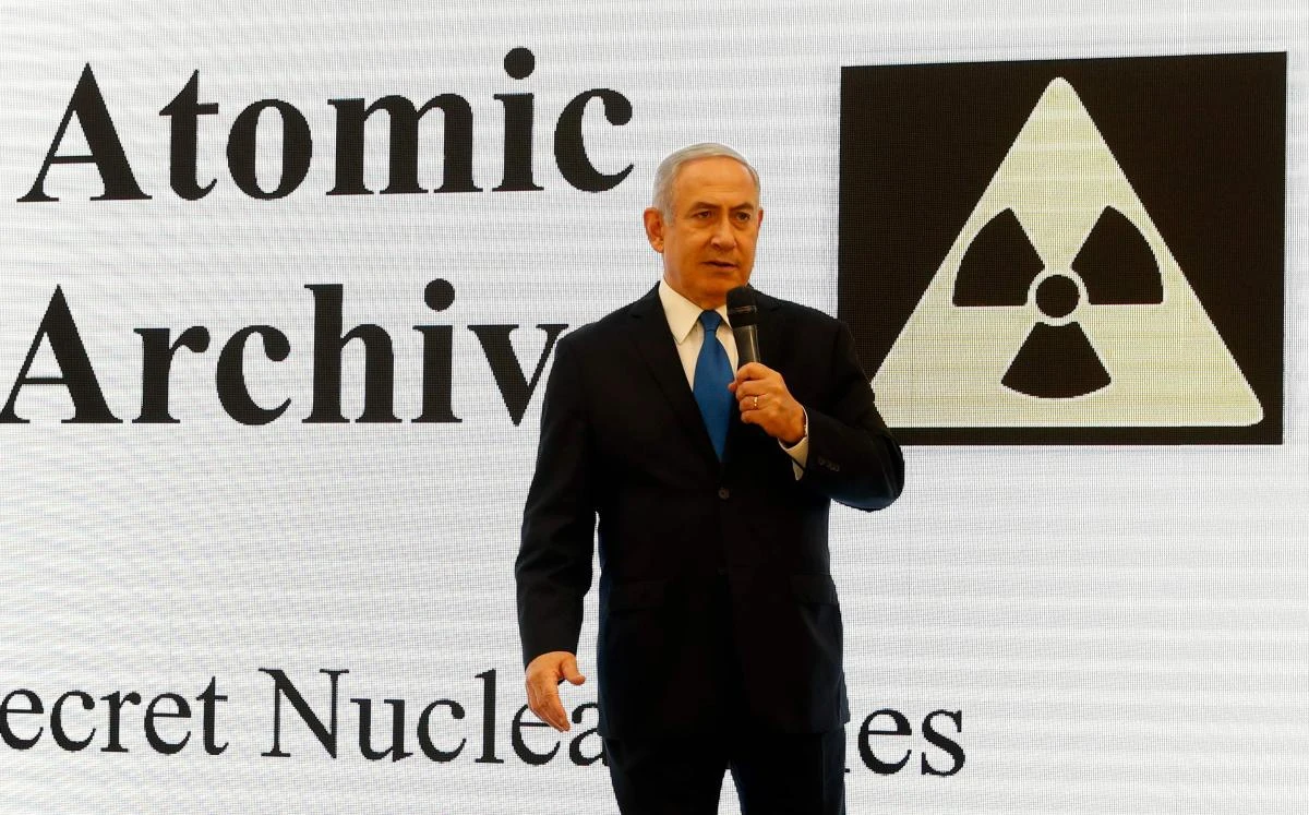 Israeli Prime Minister Benjamin Netanyahu delivers a speech on Iran's nuclear program at the defence ministry in Tel Aviv on April 30, 2018. (AFP)
