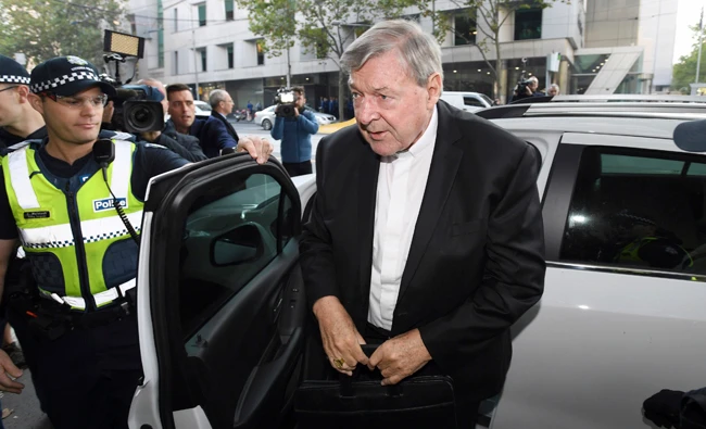 Australian Cardinal George Pell arrives at the Magistrates Court in Melbourne, Australia on May 1, 2018. (AP)