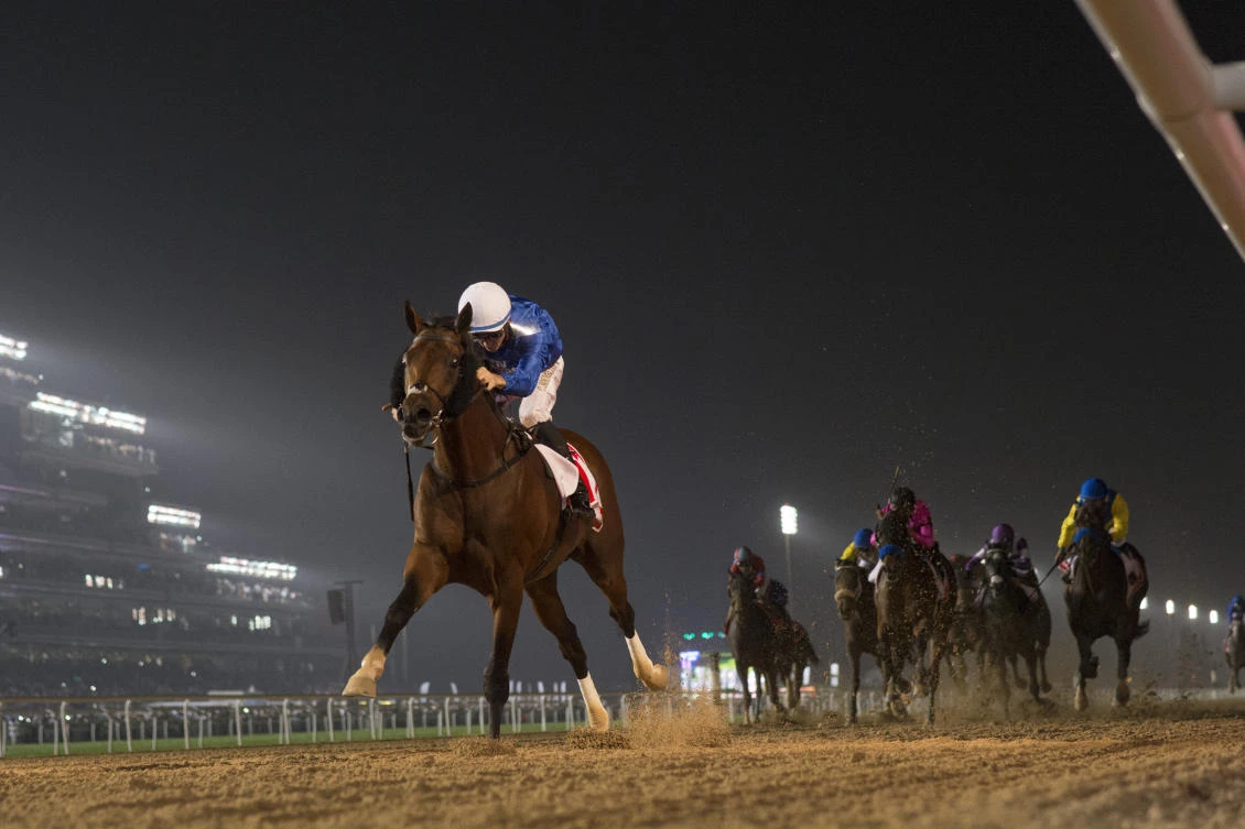 Mendelssohn ridden by Ryan Moore winning the UAE Derby at Meydan Rearlier this year.