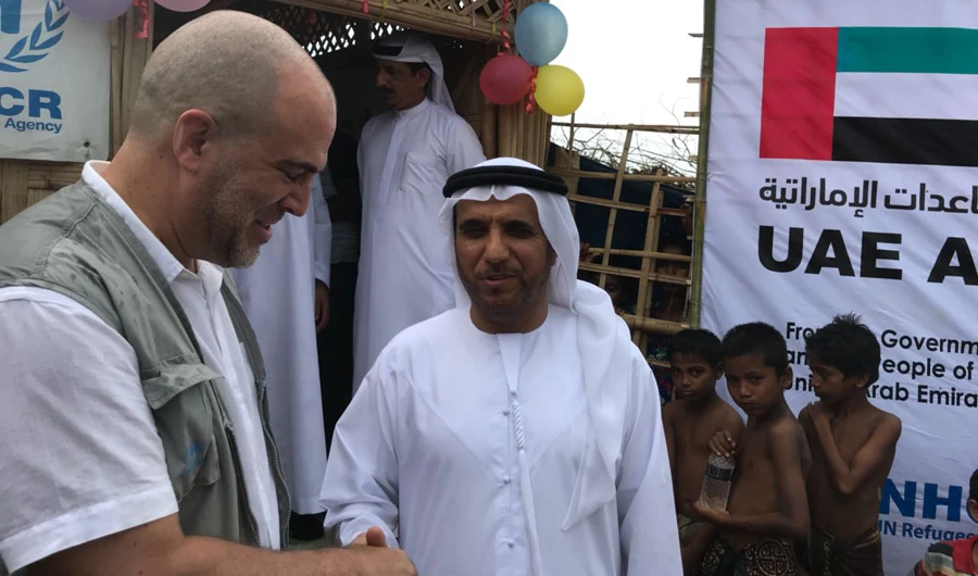 The UAE's Assistant Foreign Minister for International Organizations’ Affairs, Yacoub Al-Hosani, visiting the Rohingya refugees at Cox's Bazar, Bangladesh, on Friday. (Photo/UNHCR)