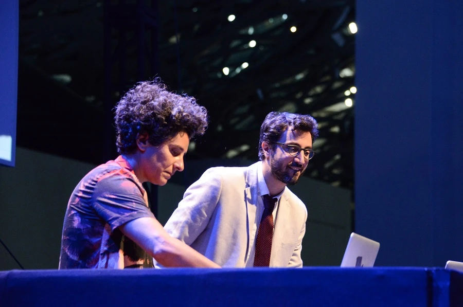 Randa Mirza (L) and Rayess Bek (R) during their recent performance at the Louvre Abu Dhabi
