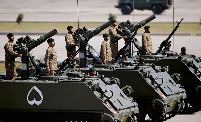 In this file photo, Armed forces personnel take part in the Pakistan Day military parade. (AFP)