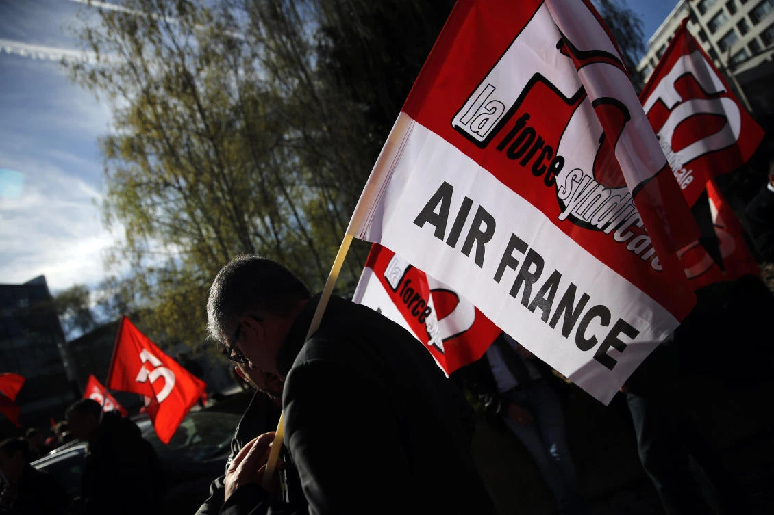 France’s economy minister on Sunday warned that the survival of strike-hit Air France was in the balance. (AP)