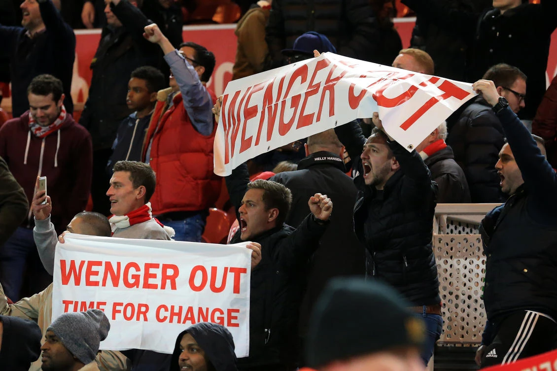 Arsenal fans hold "Wenger Out" banners in reference to Arsenal's French manager Arsene Wenger. (AFP)
