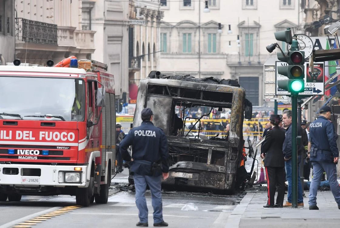 Above, the wreck of an autobus of Roman public transport company Atac, after being destroyed by an accidental fire. Italian media have blamed the succession of blazes on Rome’s aging bus fleet and on poor maintenance. (AFP)
