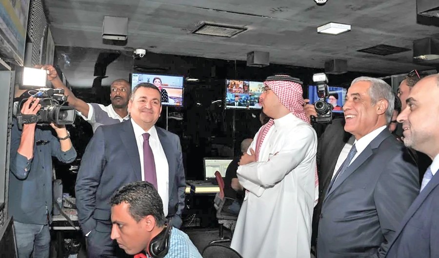 Saudi Arabia’s Information Minister Awwad Al-Awwad visits the Egyptian Media Production City (EMPC) in Cairo on Wednesday. (SPA)