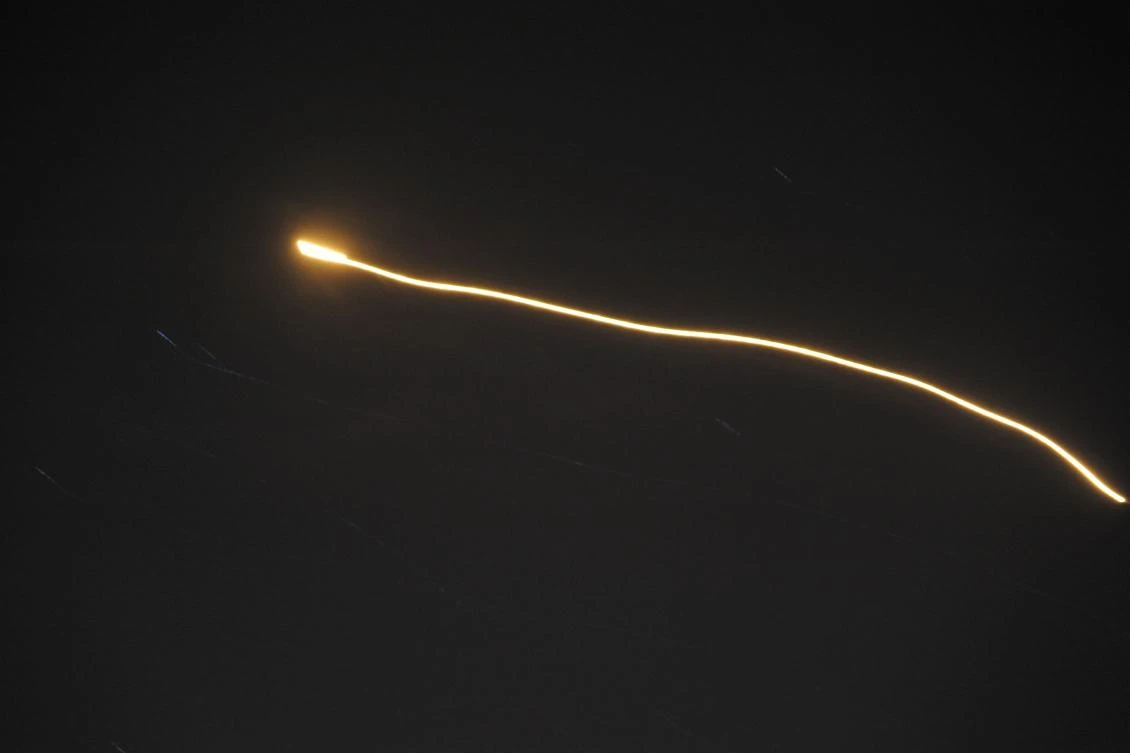 An image released by the Syrian Arab News Agency early on Thursday, May 10, shows air defense systems intercepting Israeli missiles over Syrian airspace. (SANA via AFP)