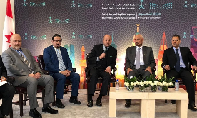 The Saudi-Canadian Parliamentary Friendship Committee of the Shoura Council, led by Tariq Nqadi, met with Saudi students in Canada. (SPA)