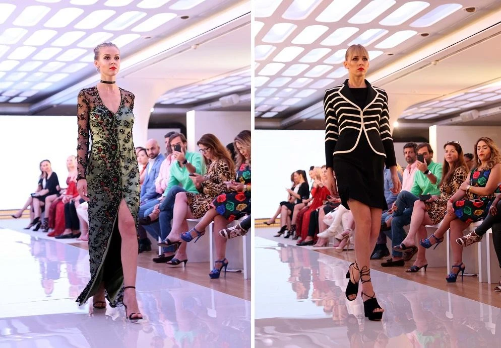Models walks the runway during the Tony Miranda show in this composite photo. (Arab News)