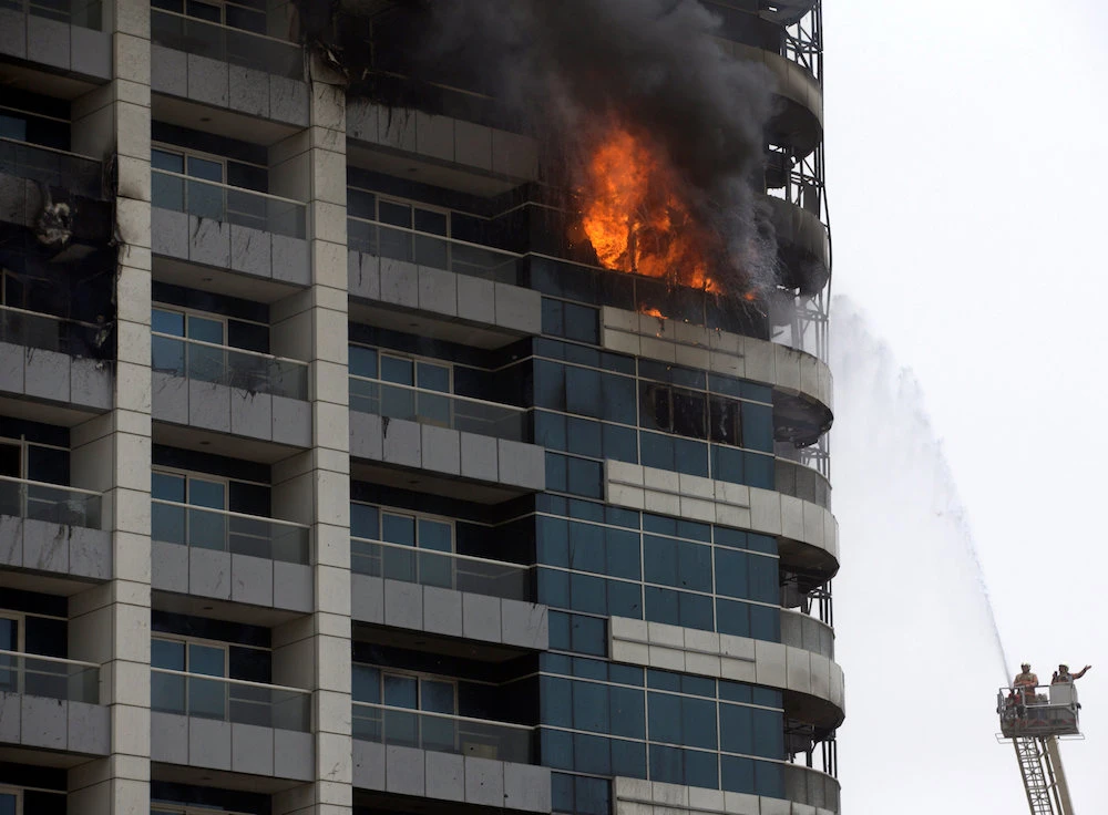 Firefighters battle blaze at high-rise tower in Dubai Marina