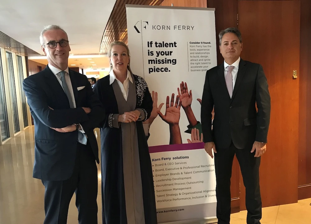 Left to Right: Jonathan Holmes, managing director Korn Ferry with senior executive Danny Leinders & managing partner George Karam at the report launch in Riyadh. (AN Photo)