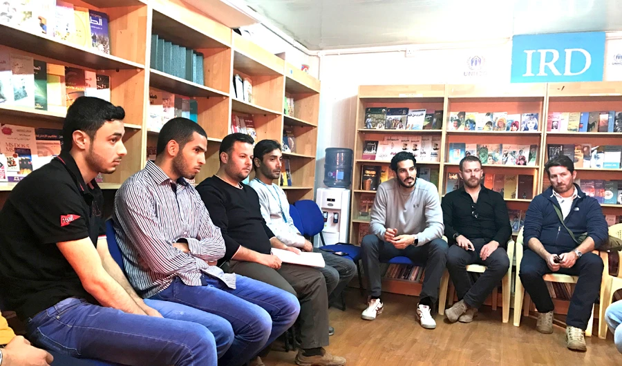Hassan Jameel, third from right, president of Community Jameel Saudi Arabia, says the new scheme expands learning opportunities for refugees.