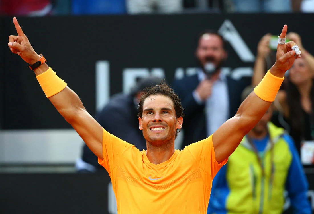 Rafael Nadal celebrates winning the final against Germany's Alexander Zverev at the Rome Masters. (REUTERS)