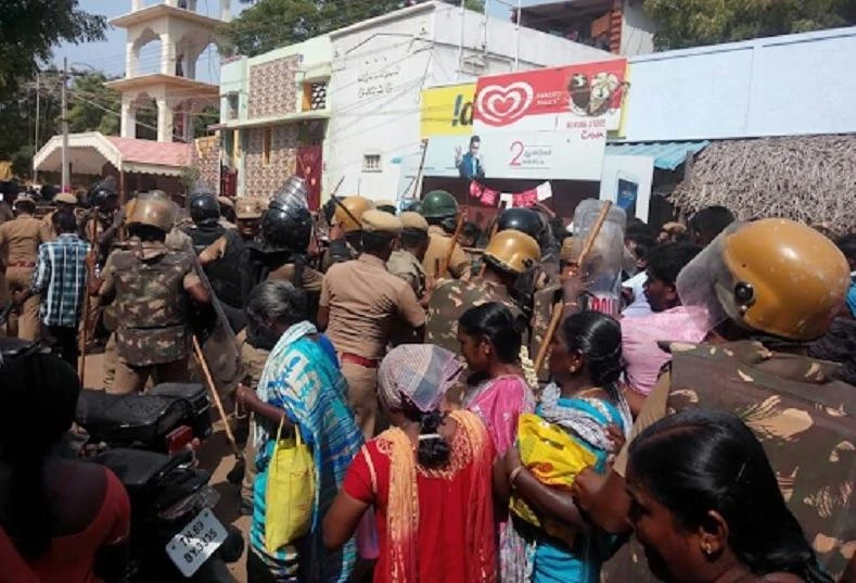 Indian police on Tuesday killed nine demonstrators after opening fire on thousands of people demanding the closure of a copper factory. (Screenshot: Times Of India Chennai)