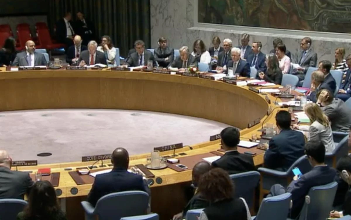Photo showing the UN Security Council open debate on the protection of civilians in armed conflicts, New York, May 22, 2018. (Screen Grab-UN TV)