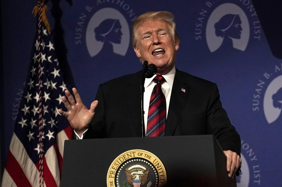 US President Donald Trump speaks during the Susan B. Anthony List’s 11th annual Campaign for Life Gala at the National Building Museum May 22, 2018 in Washington, DC. (AFP)