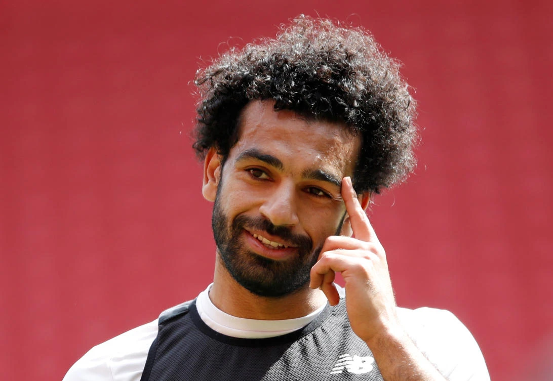 Liverpool's Mohamed Salah limbers up for the Champions League final against Real Madrid. (Reuters)