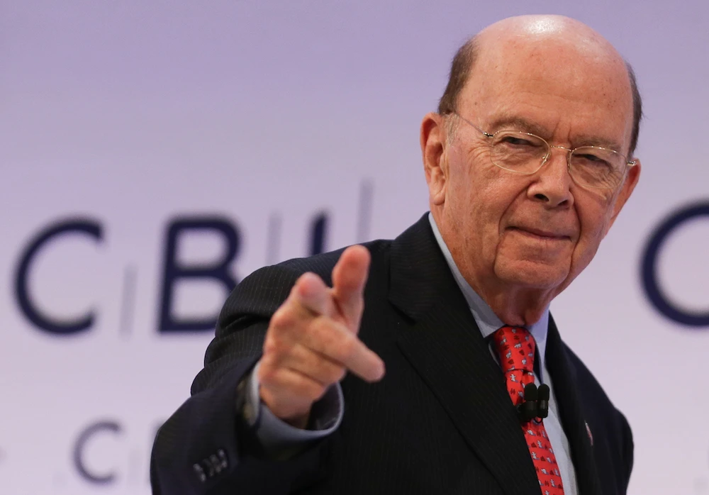 US Secretary of Commerce, Wilbur Ross gestures as he leaves after addressing delegates at the annual Confederation of British Industry (CBI) conference in east London, on November 6, 2017. (AFP)
