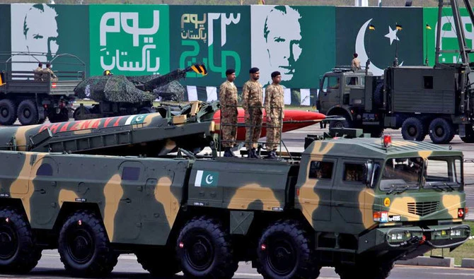 In this file photo, a Pakistani-made Gaznavi missile, capable of carrying nuclear warheads, loaded on a trailer rolls down during a military parade to mark Pakistan's Republic Day in Islamabad, Pakistan, on March 23, 2016. (AP)