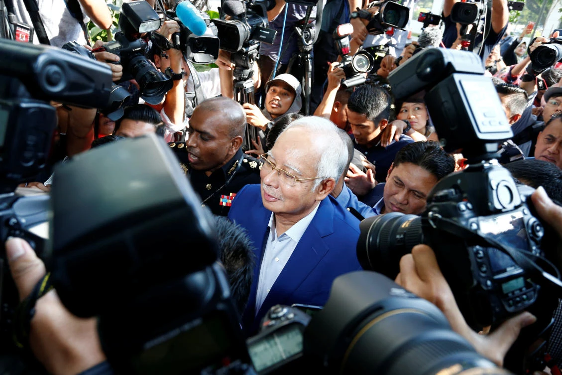 Malaysia’s former prime minister Najib Razak arrives to give a statement to the Malaysian Anti-Corruption Commission in Putrajaya on May 22 about what he knew about $10.6 million transferred into his bank account from 1MDB. (Reuters)