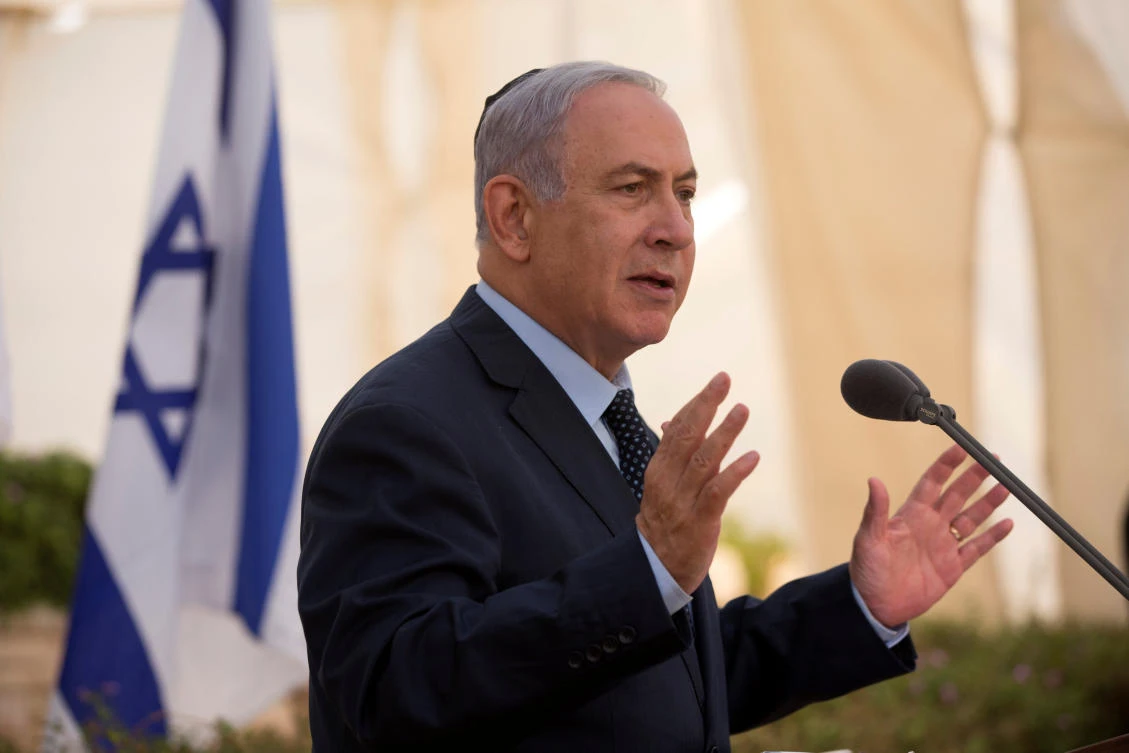 Israeli Prime Minister Benjamin Netanyahu takes part in a memorial ceremony for the sinking of the Altalena ship, in Tel Aviv, Israel, May 30, 2018. (Reuters)
