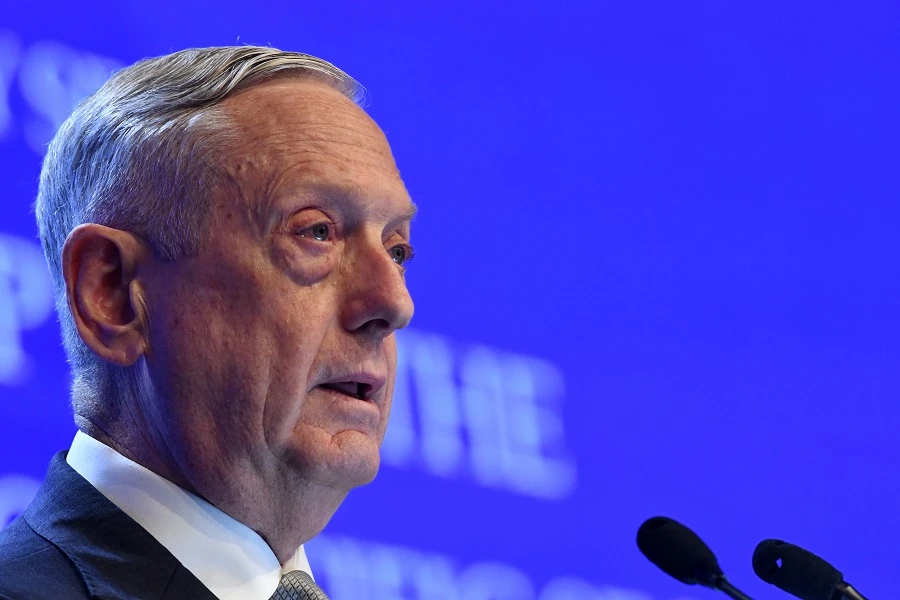 US Defence Secretary James Mattis delivers his speech during the first plenary session of the 17th Asian Security Summit of the IISS ShangriLa Dialogue in Singapore, in this June 2, 2018 photo. (AFP)