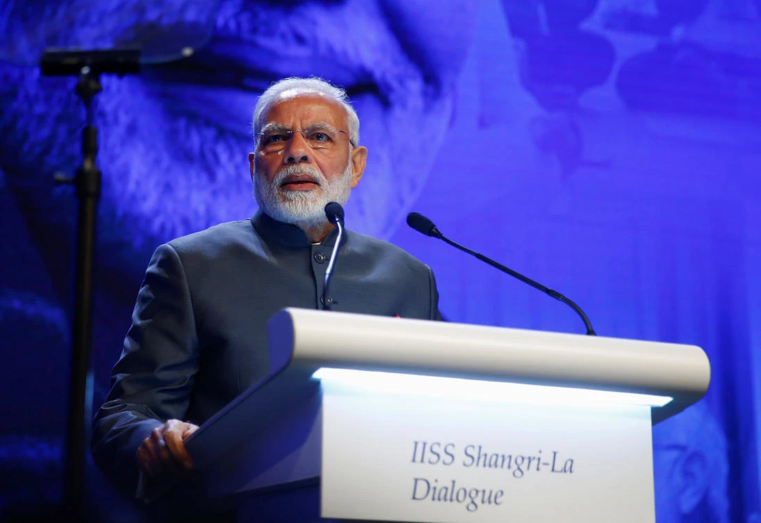India's Prime Minister Narendra Modi delivers the keynote address at the IISS Shangri-la Dialogue in Singapore June 1, 2018. (Reuters)