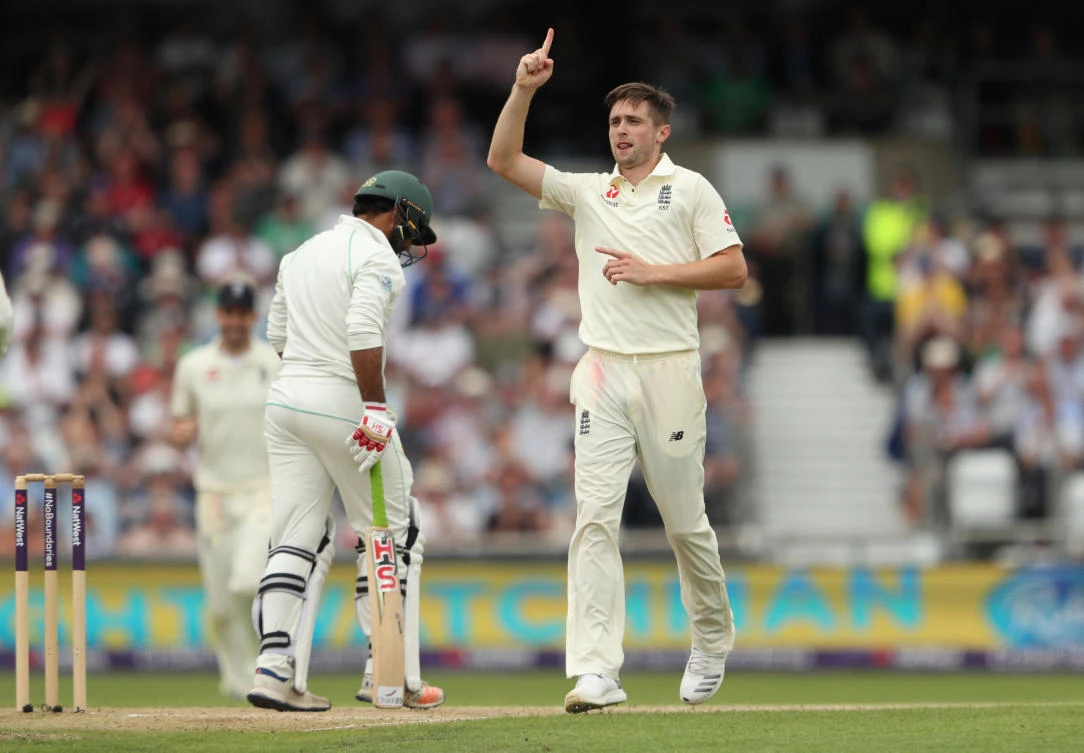 Chris Woakes celebrates taking the wicket of Pakistan's Sarfraz Ahmed at Headingley. (Action Images)
