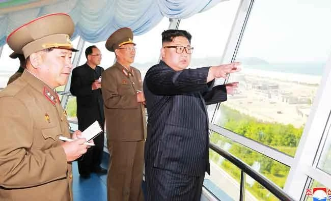 North Korean leader Kim Jong Un inspects the construction of the "Wonsan-Kalma shore Tourist Zone" in this undated photo released by North Korea's Korean Central News Agency (KCNA) in Pyongyang, in this May 25, 2018 photo. (REUTERS)