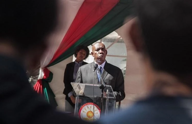 Madagascar prime minister Olivier Mahafaly Solonandrasana said he “cannot be an obstacle to the life of the nation” when he announced his resignation. Above, Solonandrasana during his swearing in ceremony on April 13, 2016. (AFP)