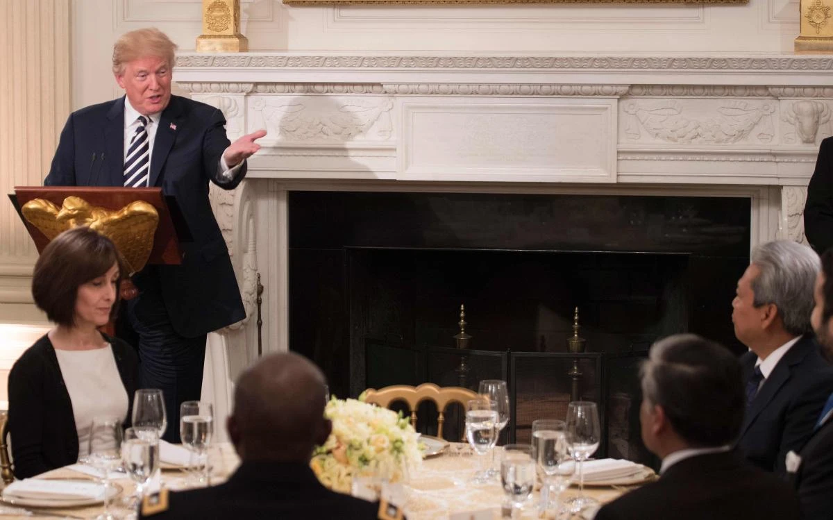 US President Donald Trump speaks during an iftar dinner hosted at the White House in Washington on Wednesday, June 6. Trump, who has frequently engaged in inflammatory anti-Muslim rhetoric, defied recent custom by not holding a similar event during his first year in office. (AFP)