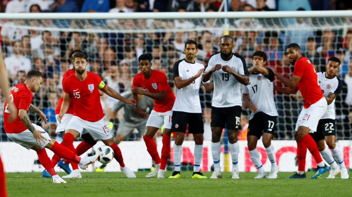 England’s Kieran Trippier takes a free kick in the ‘friendly’ with Costa Rica at Leeds’ Elland Road ground. England won the World Cup warm-up game 2-0. (Reuters)